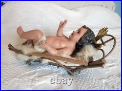 Antique Religious Statue Infant Jesus Christ Nativity Hand Painted Church