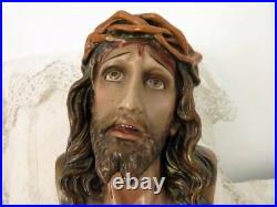 Antique Religious Statue Jesus Christs Culpture Hand Painted Christian 1900 s
