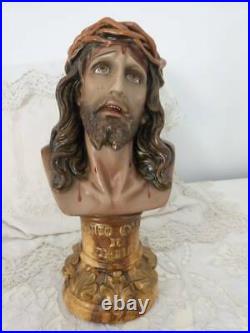 Antique Religious Statue Jesus Christs Culpture Hand Painted Christian 1900 s