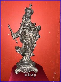 Antique Religious Statue Madonna Jesus Child Church BronzeEuropean Baroque Art