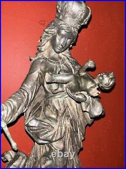 Antique Religious Statue Madonna Jesus Child Church BronzeEuropean Baroque Art