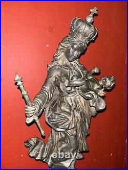 Antique Religious Statue Madonna Jesus Child Church BronzeEuropean Baroque Art