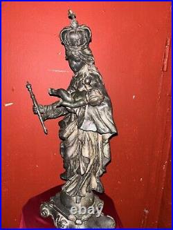 Antique Religious Statue Madonna Jesus Child Church BronzeEuropean Baroque Art