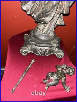 Antique Religious Statue Madonna Jesus Child Church BronzeEuropean Baroque Art