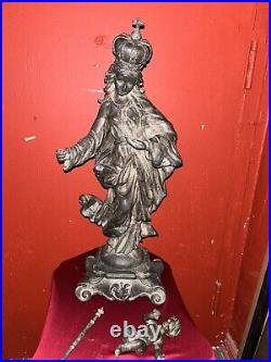 Antique Religious Statue Madonna Jesus Child Church BronzeEuropean Baroque Art