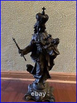 Antique Religious Statue Madonna Jesus Child Church BronzeEuropean Baroque Art