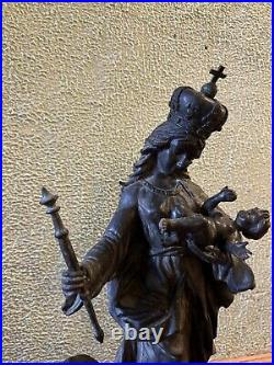 Antique Religious Statue Madonna Jesus Child Church BronzeEuropean Baroque Art