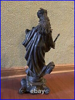 Antique Religious Statue Madonna Jesus Child Church BronzeEuropean Baroque Art