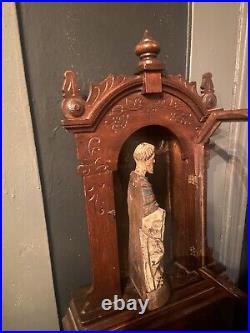 Antique Religious Statue Santo Wood Altar Box