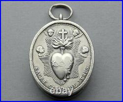 Antique Religious Sterling Pendant. Jesus Christ Sacred Heart. Miraculous Medal