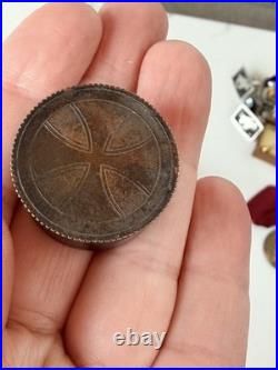 Antique Religious Sterling Silver Oil Stock Holy Oils Frano Morocco Leather Case