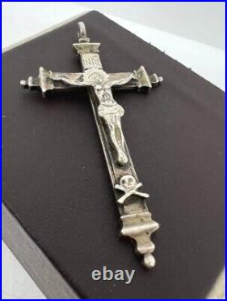 Antique Religious Sterling Silver Pectoral Cross Crucifix Original Case 18th C