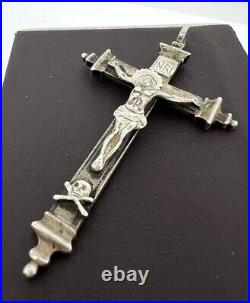 Antique Religious Sterling Silver Pectoral Cross Crucifix Original Case 18th C