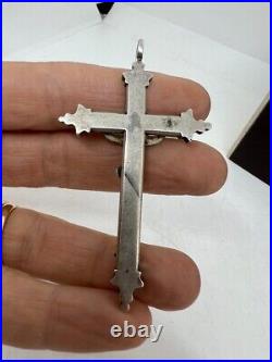 Antique Religious Sterling Silver Pectoral Cross Crucifix Original Case 18th C