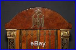 Antique Religious Table Icon within Wooden Inlaid Cabinet with Two Hinged Doors