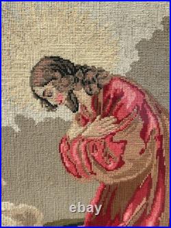 Antique Religious Tapestry Embroidery Needlepoints Icon Colored 18-19c