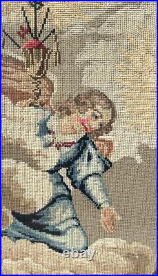 Antique Religious Tapestry Embroidery Needlepoints Icon Colored 18-19c