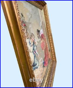 Antique Religious Tapestry Embroidery Needlepoints Icon Colored 18-19c