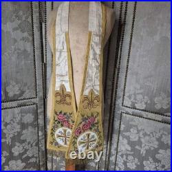 Antique Religious Tapestry Priest Fleur-De-Lis