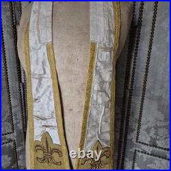 Antique Religious Tapestry Priest Fleur-De-Lis