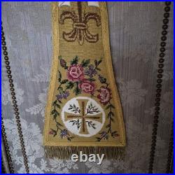 Antique Religious Tapestry Priest Fleur-De-Lis