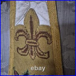 Antique Religious Tapestry Priest Fleur-De-Lis