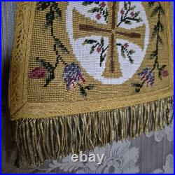 Antique Religious Tapestry Priest Fleur-De-Lis