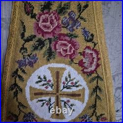 Antique Religious Tapestry Priest Fleur-De-Lis