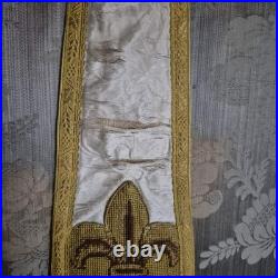 Antique Religious Tapestry Priest Fleur-De-Lis