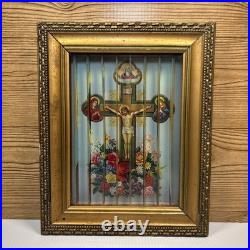 Antique Religious Tricenium 3 Way Picture Frame Jesus And Mother Mary shadow box