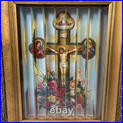Antique Religious Tricenium 3 Way Picture Frame Jesus And Mother Mary shadow box