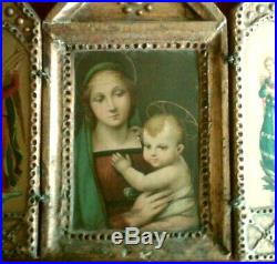 Antique Religious Triptych Italian Florentine Travel Icon Vintage 1900's