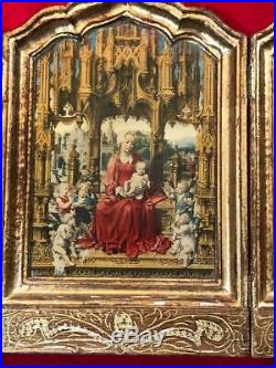 Antique Religious Triptych Italian Florentine Travel Icon Vintage 1900's LARGE