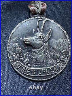 Antique Religious Tyrol ST CHRISTOPHER Medal Crowned Eagle on one side 1.5