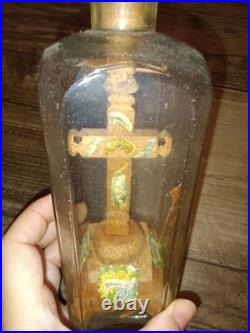 Antique Religious Valentine Diorama Bottle Folk Art Monastery Christ 1800s-1900s