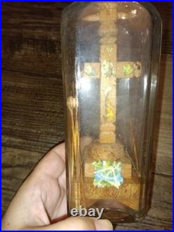 Antique Religious Valentine Diorama Bottle Folk Art Monastery Christ 1800s-1900s