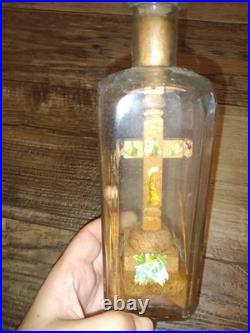 Antique Religious Valentine Diorama Bottle Folk Art Monastery Christ 1800s-1900s