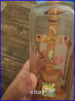 Antique Religious Valentine Diorama Bottle Folk Art Monastery Christ 1800s-1900s