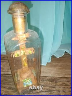 Antique Religious Valentine Diorama Bottle Folk Art Monastery Christ 1800s-1900s