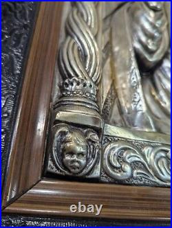 Antique Religious Wall Icon of Jesus Silver on Copper with Moving Hand