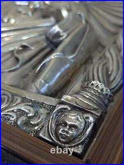 Antique Religious Wall Icon of Jesus Silver on Copper with Moving Hand