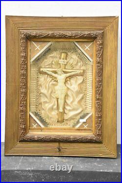 Antique Religious Wall Panel crucifix with music box rare