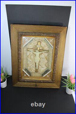 Antique Religious Wall Panel crucifix with music box rare