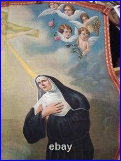 Antique Religious Wall Tapestry Santa Rita Agostiniana Cascia