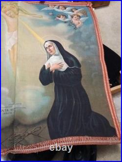 Antique Religious Wall Tapestry Santa Rita Agostiniana Cascia