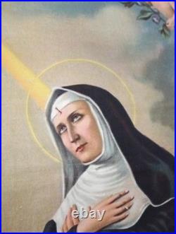 Antique Religious Wall Tapestry Santa Rita Agostiniana Cascia
