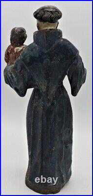 Antique Religious Wood Old Sculpture Polychrome H 11
