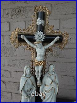Antique Religious Wood chalk calvary crucifix statue rare