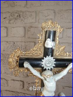 Antique Religious Wood chalk calvary crucifix statue rare