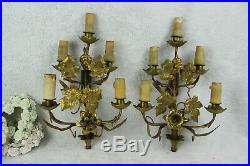 Antique Religious church french wall lights sconces brass metal flowers